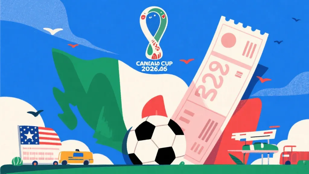 2026年美加墨世界杯概念图，包含足球与高昂旅行账单元素